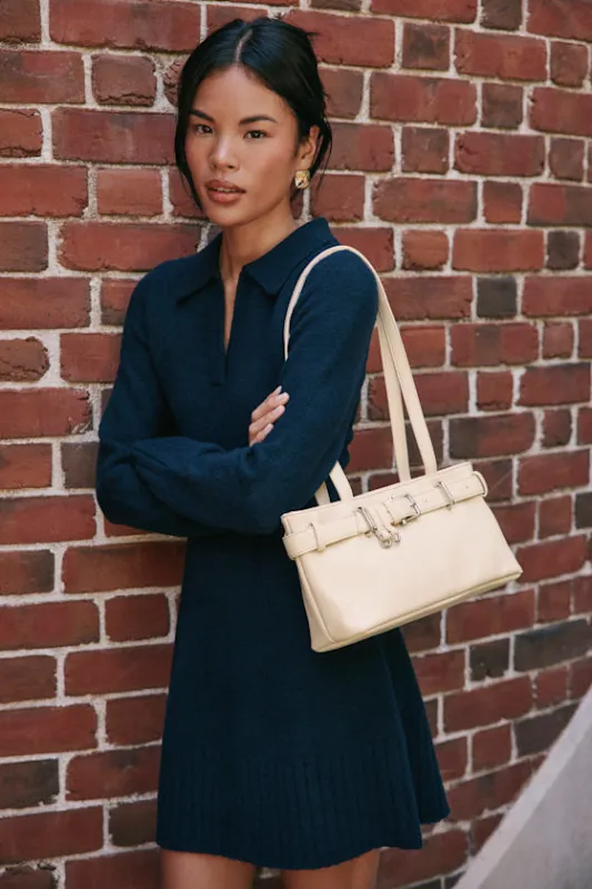 Soft Serenity Navy Collared Sweater Mini Dress sold by Lulus