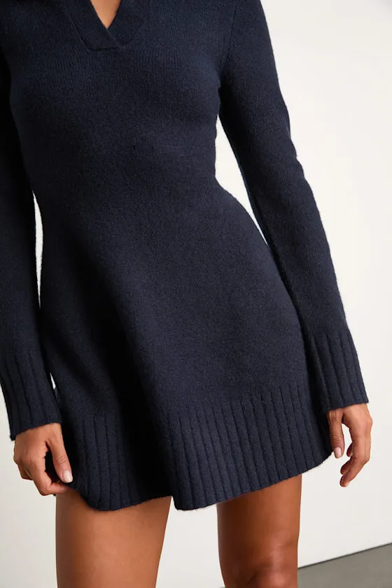 Soft Serenity Navy Collared Sweater Mini Dress sold by Lulus product image thumbnail 4