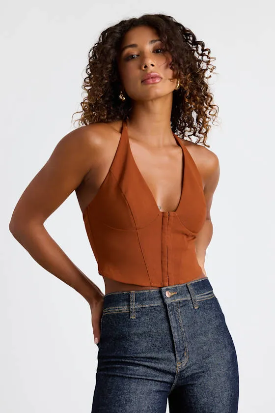 Adeema Rust Brown Hook-and-Eye Halter Crop Top sold by Lulus product image thumbnail 2