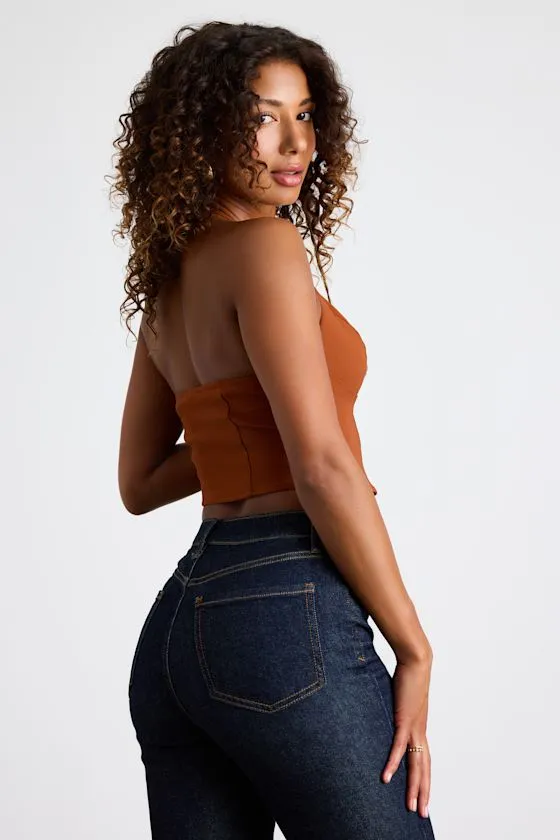 Adeema Rust Brown Hook-and-Eye Halter Crop Top sold by Lulus product image thumbnail 3