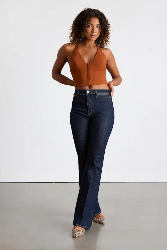 Adeema Rust Brown Hook-and-Eye Halter Crop Top sold by Lulus product image thumbnail 4