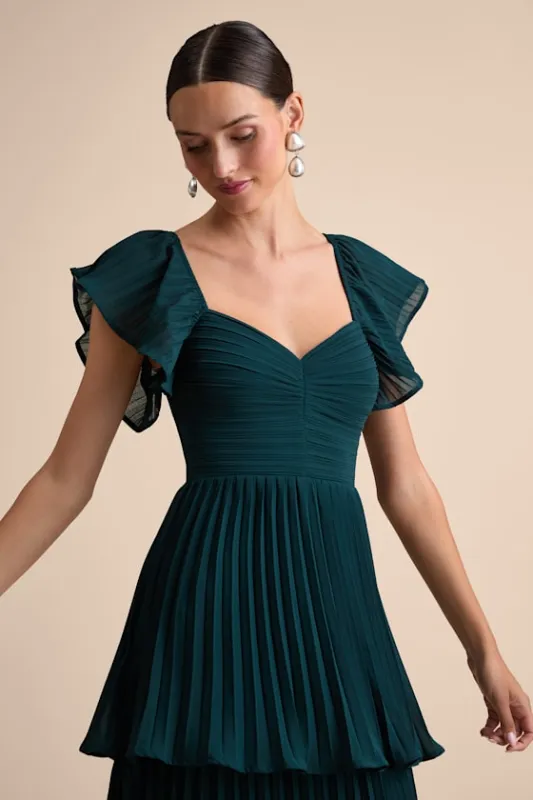 Notorious Charm Emerald Pleated Flutter Sleeve Maxi Dress sold by Lulus