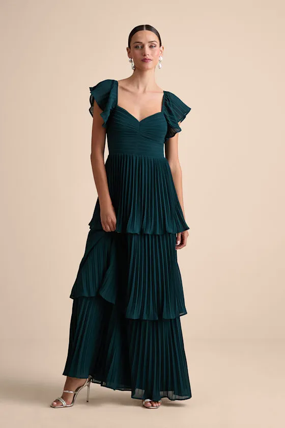 Notorious Charm Emerald Pleated Flutter Sleeve Maxi Dress sold by Lulus product image thumbnail 2