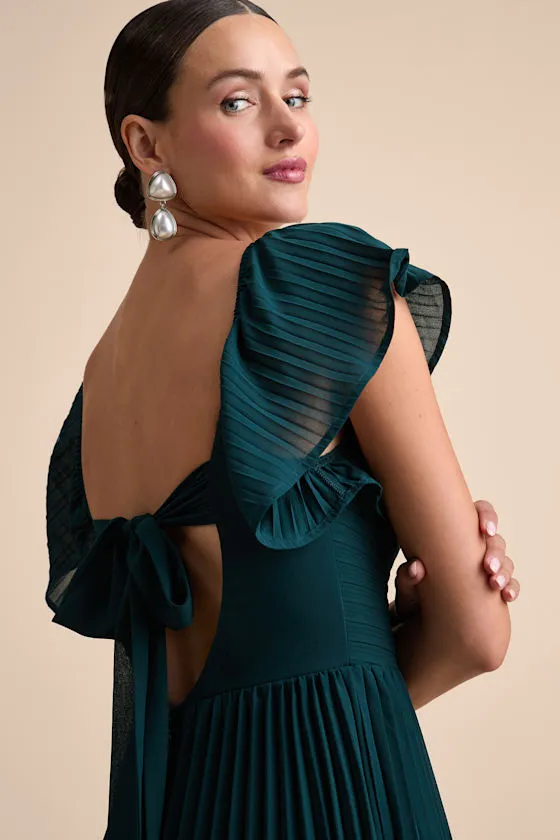 Notorious Charm Emerald Pleated Flutter Sleeve Maxi Dress sold by Lulus product image thumbnail 3