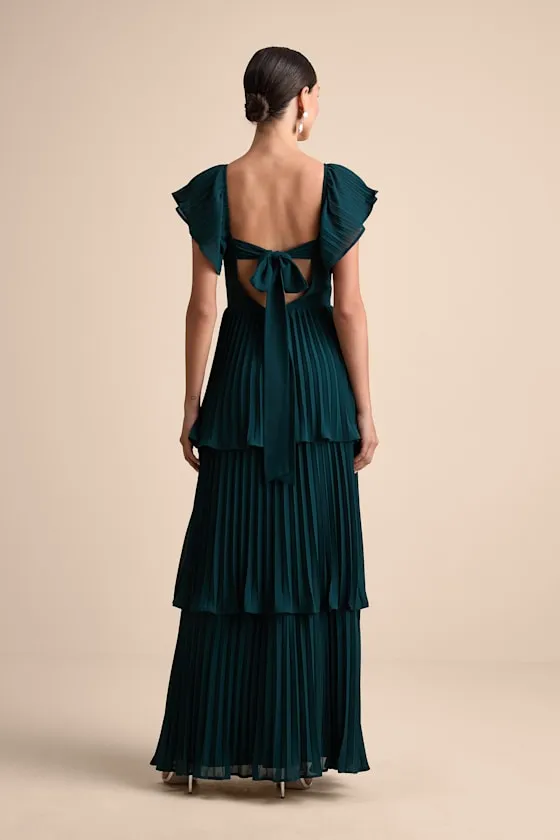 Notorious Charm Emerald Pleated Flutter Sleeve Maxi Dress sold by Lulus product image thumbnail 4