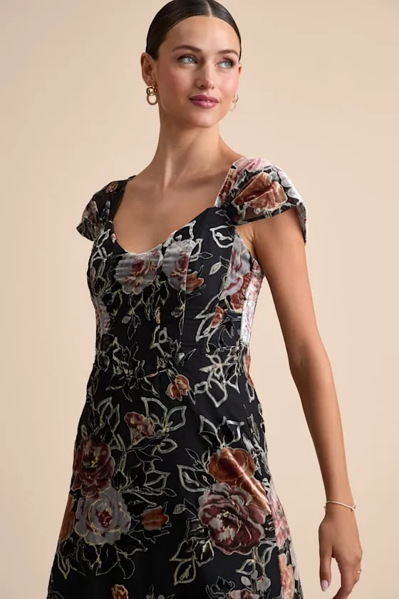 Composed Beauty Black Burnout Velvet Floral Midi Dress sold by Lulus product image thumbnail 3