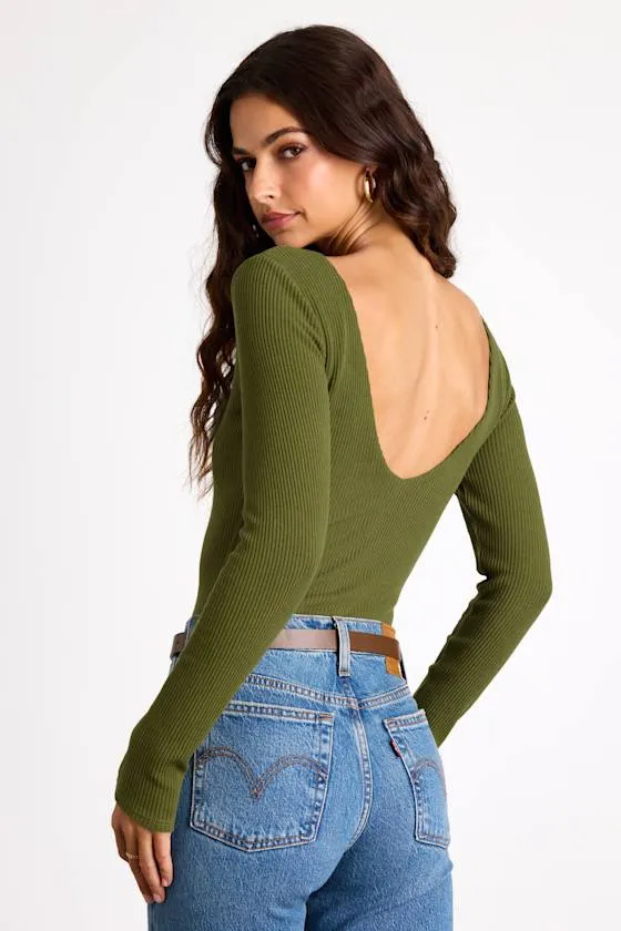 Easygoing Chic Olive Green Long Sleeve Bodysuit sold by Lulus product image thumbnail 2