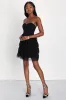 Fabulous Thoughts Black Tulle Strapless Tiered Mini Dress sold by Lulus