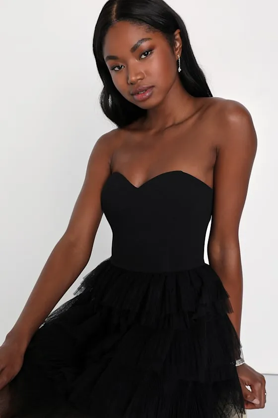 Fabulous Thoughts Black Tulle Strapless Tiered Mini Dress sold by Lulus product image thumbnail 3