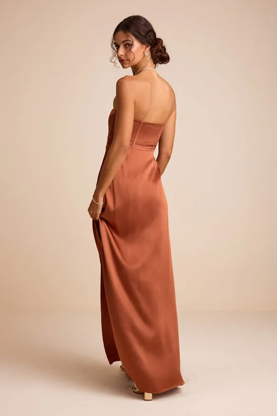 Extraordinary Presence Rust Brown Satin Strapless Maxi Dress sold by Lulus product image thumbnail 3