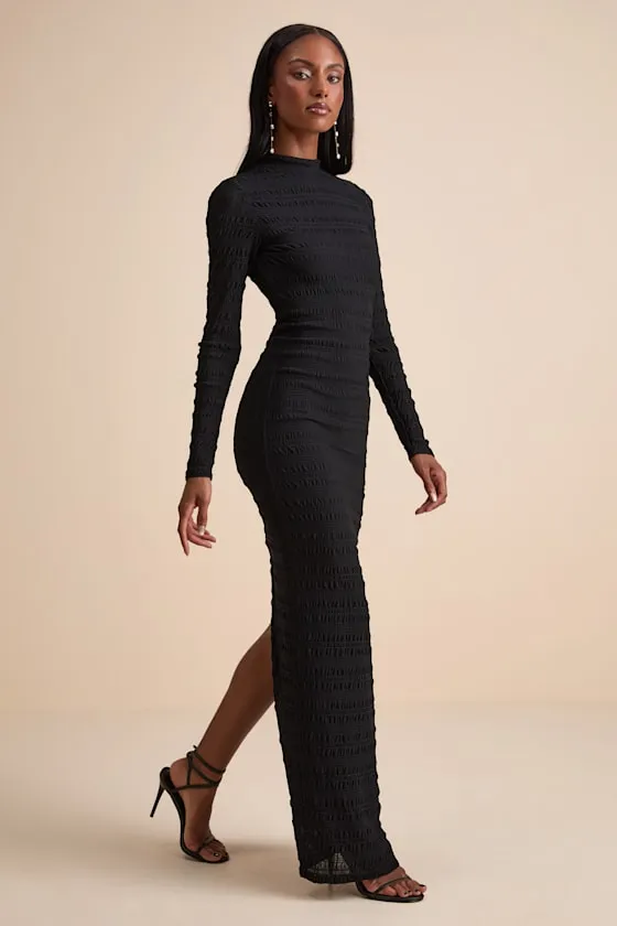 Trendsetting Design Black Textured Long Sleeve Maxi Dress sold by Lulus product image thumbnail 4