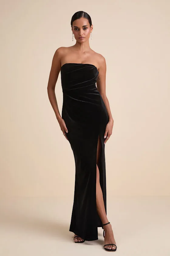 Perfectly Captivating Black Velvet Strapless Maxi Dress sold by Lulus