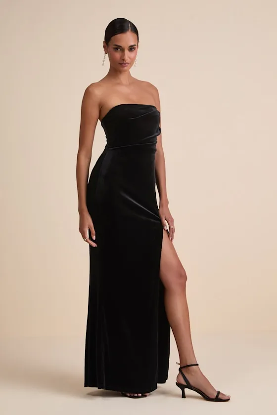 Perfectly Captivating Black Velvet Strapless Maxi Dress sold by Lulus product image thumbnail 4