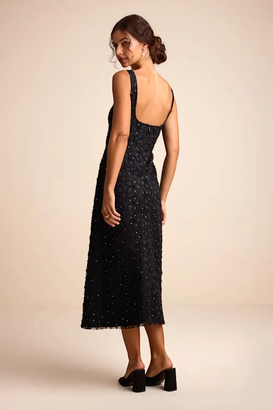 Sandrina Black Textured Sequin Square Neck Midi Dress sold by Lulus product image thumbnail 3
