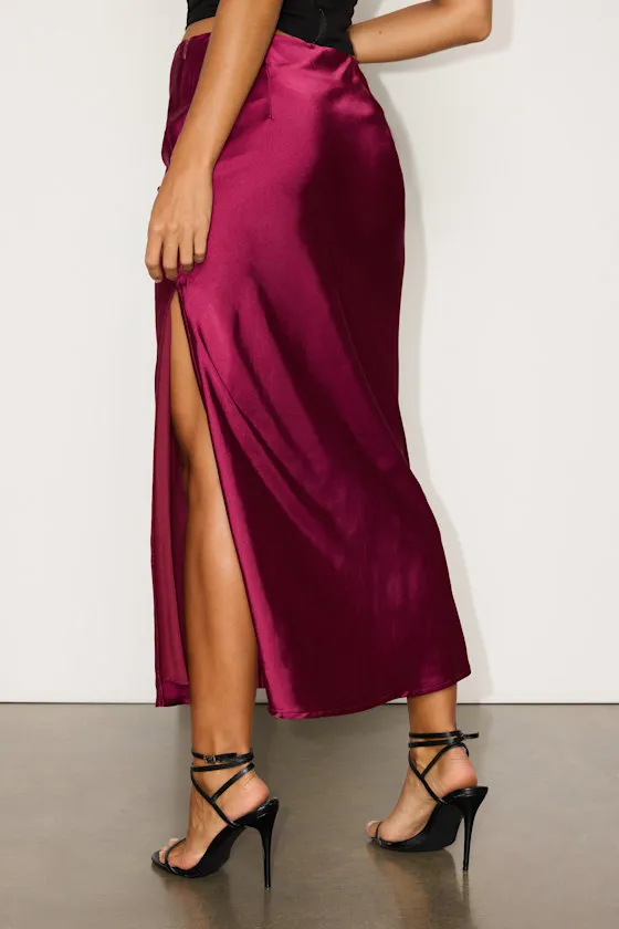 Chic Wishes Burgundy Satin Midi Skirt sold by Lulus product image thumbnail 3