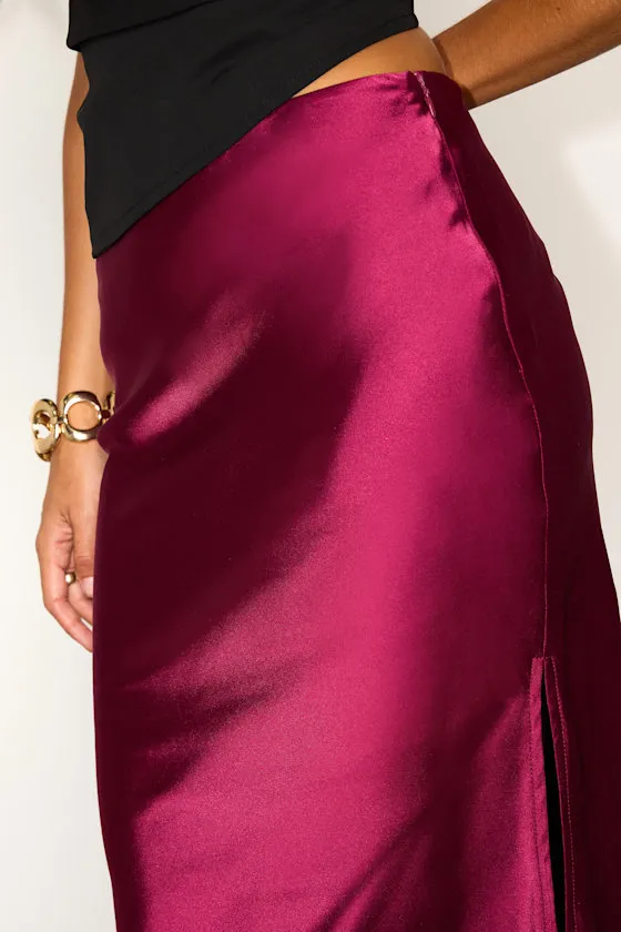 Chic Wishes Burgundy Satin Midi Skirt sold by Lulus product image thumbnail 4