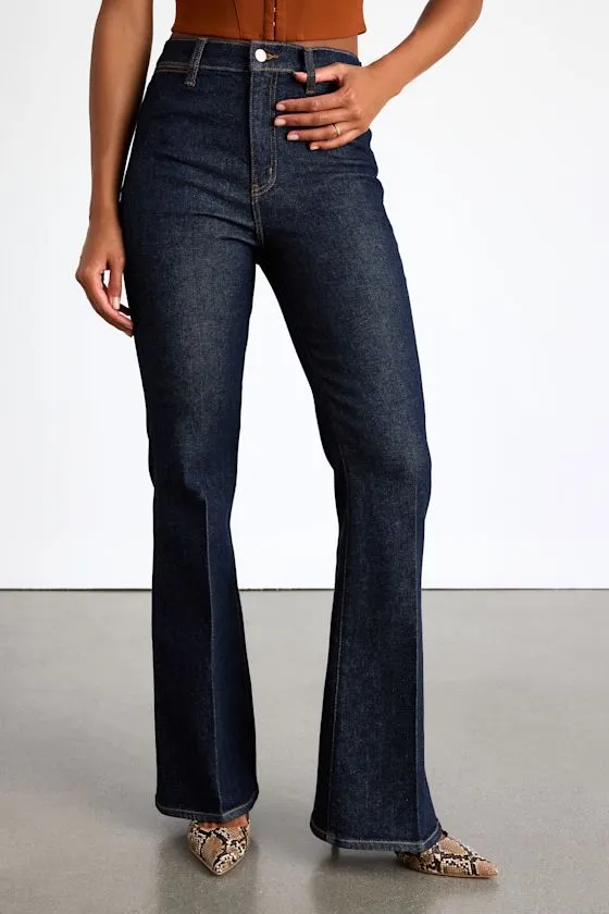 Sunset Dark Wash Denim High-Rise Flare Jeans sold by Lulus product image thumbnail 2
