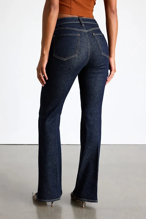 Sunset Dark Wash Denim High-Rise Flare Jeans sold by Lulus product image thumbnail 3