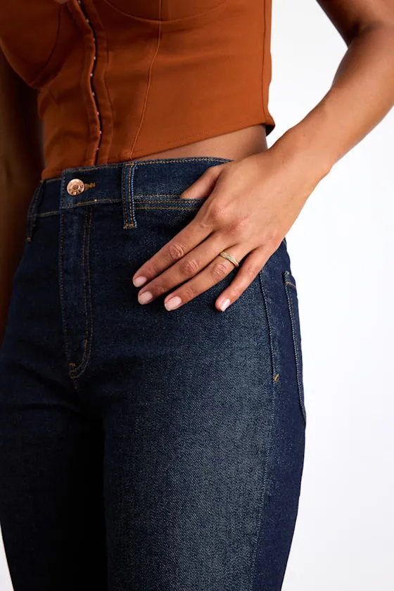 Sunset Dark Wash Denim High-Rise Flare Jeans sold by Lulus product image thumbnail 4