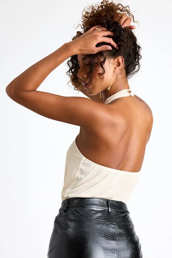 Jamison Cream Jersey Knit Cross-Front Halter Bodysuit sold by Lulus product image thumbnail 2
