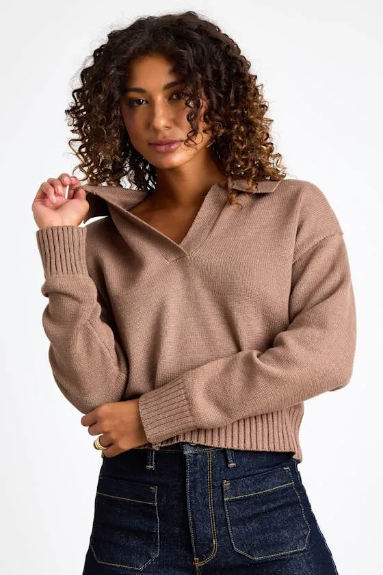 Cozy Forecast Light Brown Collared Pullover Sweater sold by Lulus