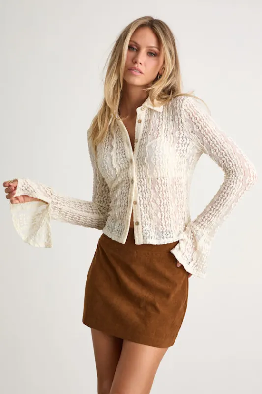 Malisa Cream Textured Lace Button-Front Long Sleeve Top sold by Lulus