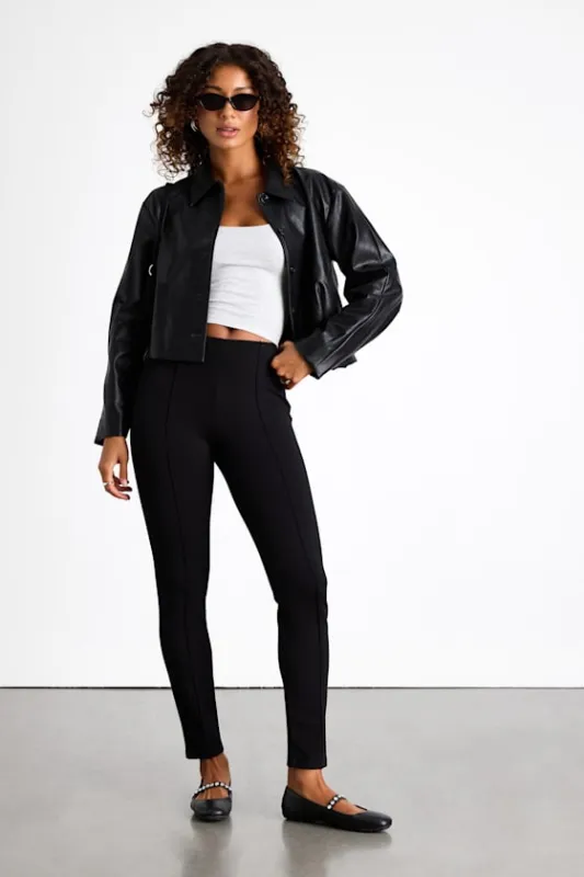 Quinn Black Ponte Mid-Rise Slim Leg Pants made by Lulus