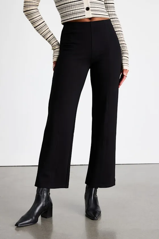 Quinn Black Ponte Mid-Rise Straight Leg Cropped Pants sold by Lulus product image thumbnail 2
