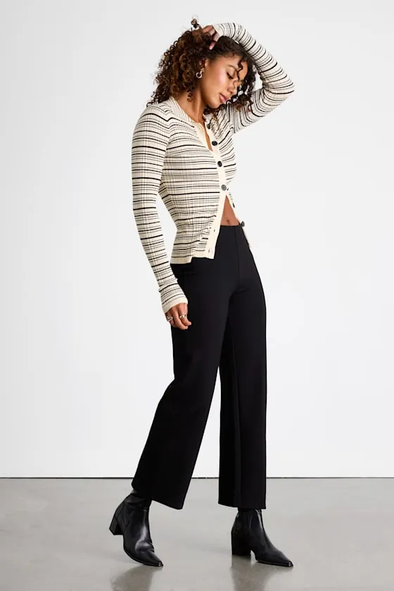 Quinn Black Ponte Mid-Rise Straight Leg Cropped Pants sold by Lulus product image thumbnail 4