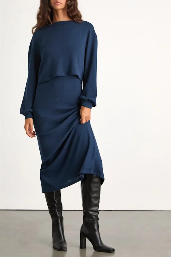 Marvelous Match Navy Knit Two-Piece Midi Dress & Sweater Set sold by Lulus product image thumbnail 2