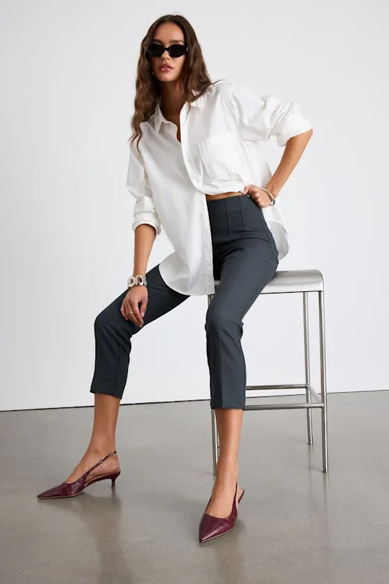 Cleo Dark Grey Tailored High-Rise Slim Leg Trouser Pants sold by Lulus product image thumbnail 2