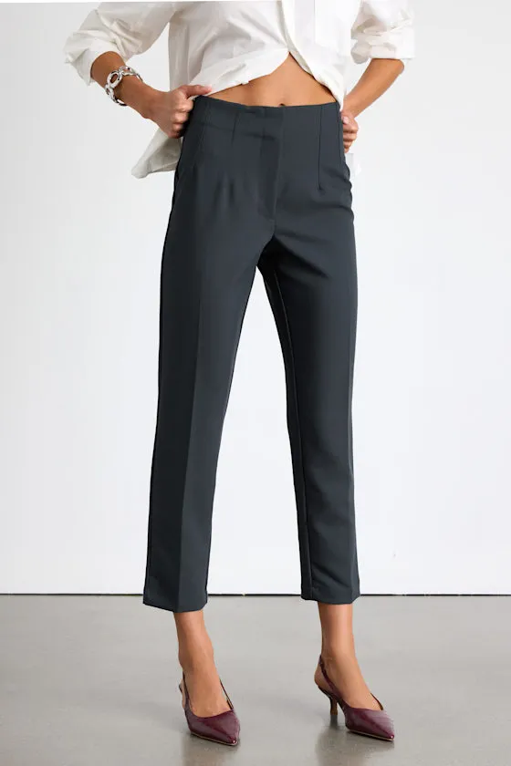 Cleo Dark Grey Tailored High-Rise Slim Leg Trouser Pants sold by Lulus product image thumbnail 3
