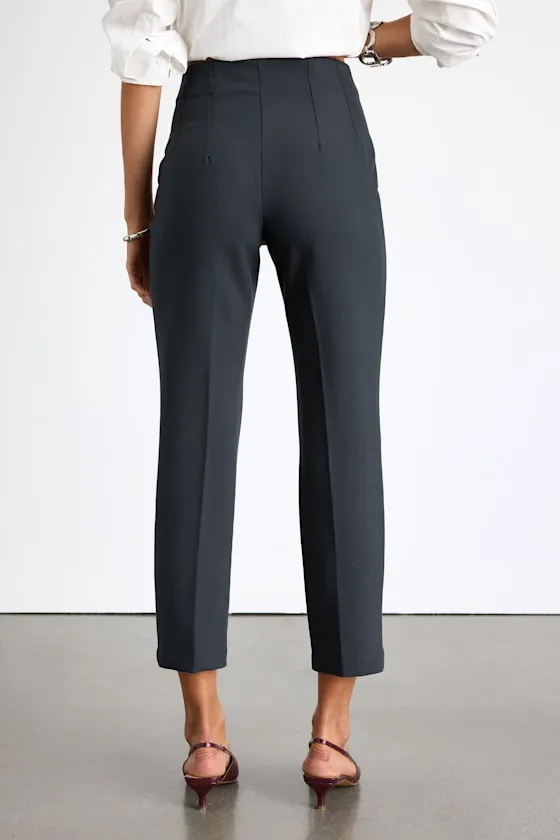 Cleo Dark Grey Tailored High-Rise Slim Leg Trouser Pants sold by Lulus product image thumbnail 4