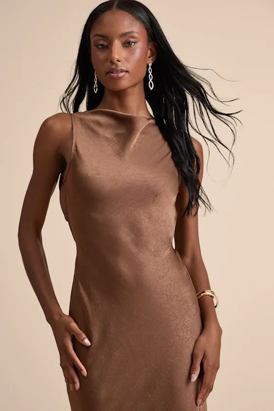 Alisha Brown Crinkle Satin Backless Maxi Dress sold by Lulus product image thumbnail 2