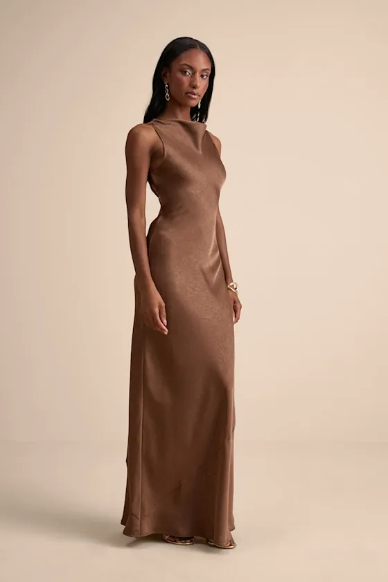Alisha Brown Crinkle Satin Backless Maxi Dress sold by Lulus product image thumbnail 4