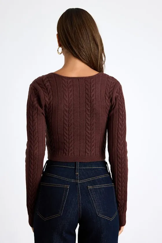 Feliya Brown Cable Knit Cross-Front Sweater Crop Top sold by Lulus product image thumbnail 3