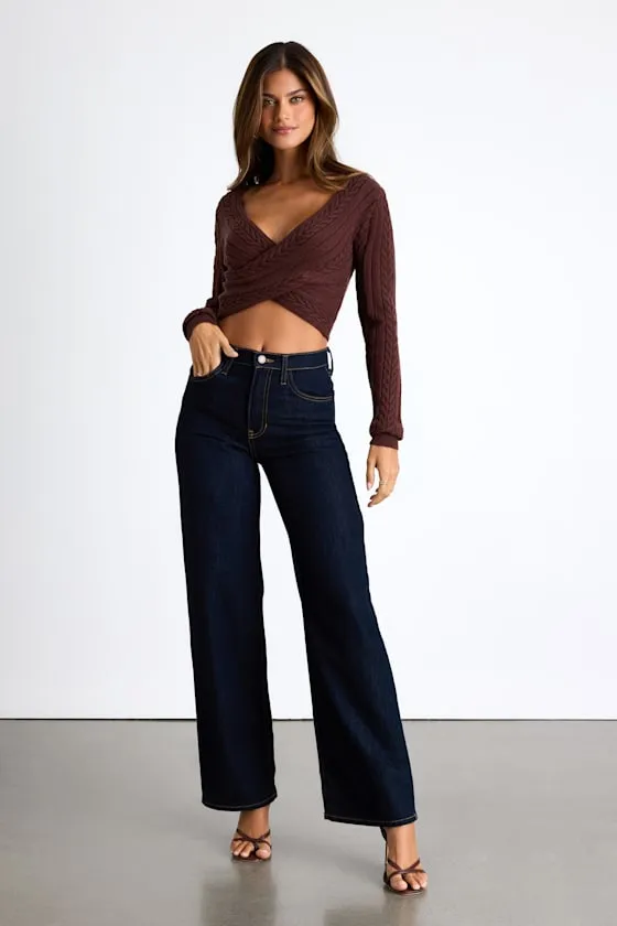 Feliya Brown Cable Knit Cross-Front Sweater Crop Top sold by Lulus product image thumbnail 4