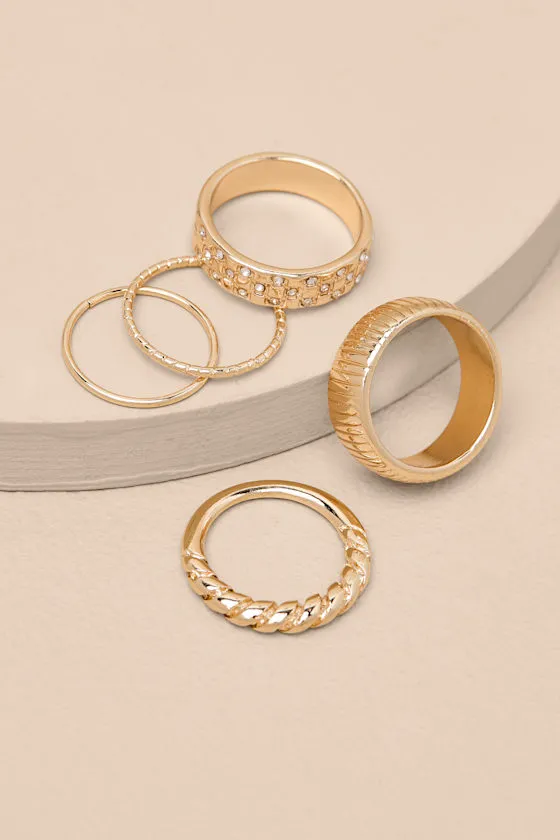 Camden Gold Textured Five-Piece Ring Set sold by Lulus product image thumbnail 2