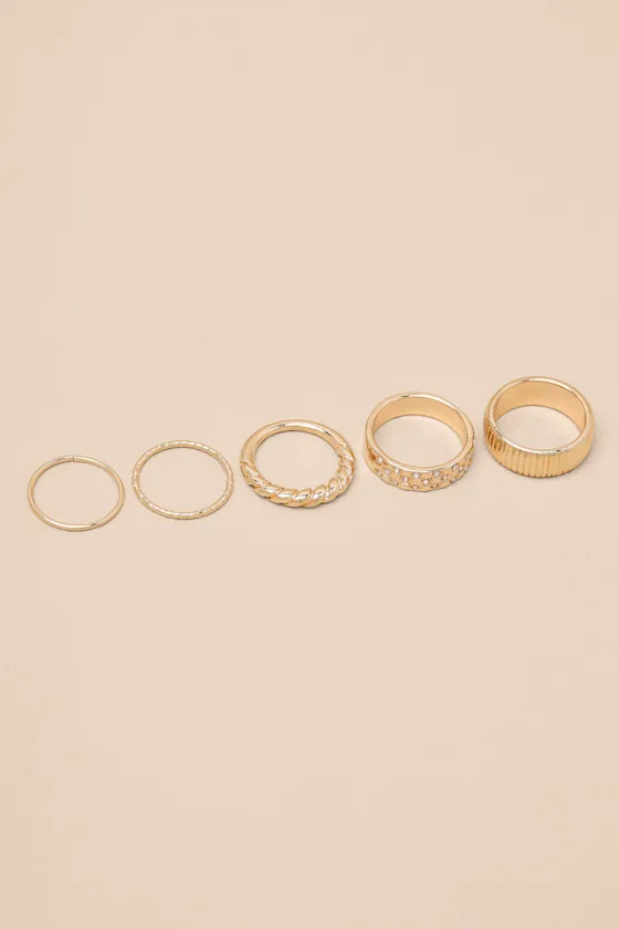Camden Gold Textured Five-Piece Ring Set sold by Lulus product image thumbnail 4