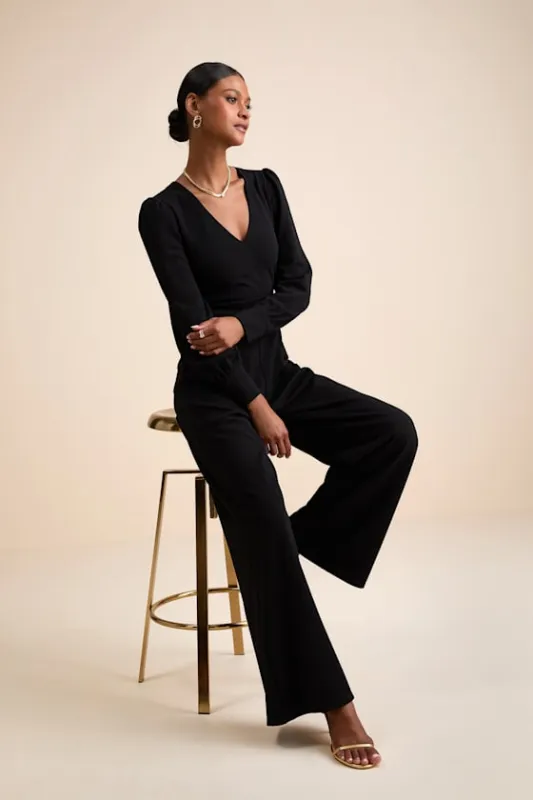 Celebrating Romance Black Long Sleeve Wide-Leg Jumpsuit sold by Lulus