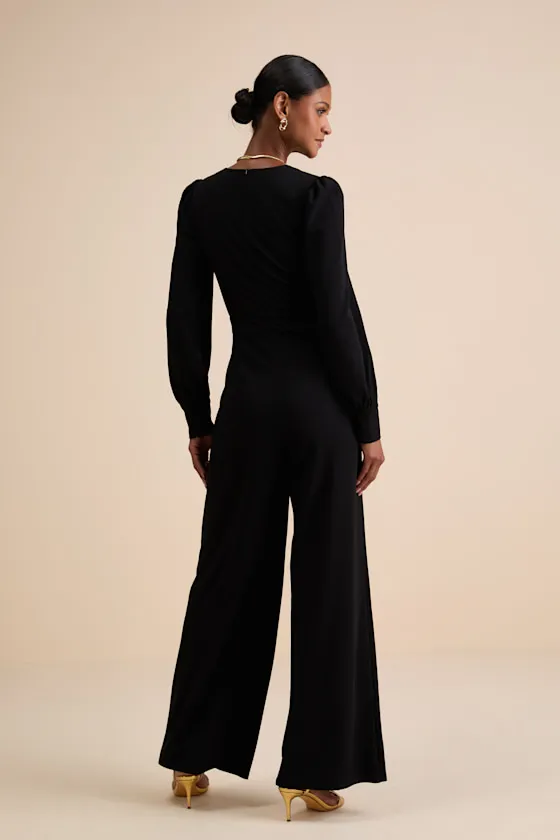 Celebrating Romance Black Long Sleeve Wide-Leg Jumpsuit sold by Lulus product image thumbnail 4