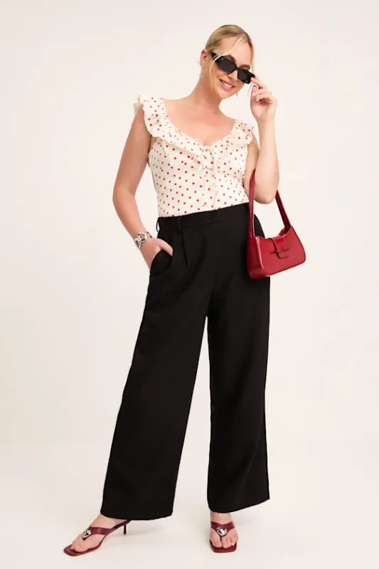 Cleo Black Tailored Wide-Leg Trousers sold by Lulus