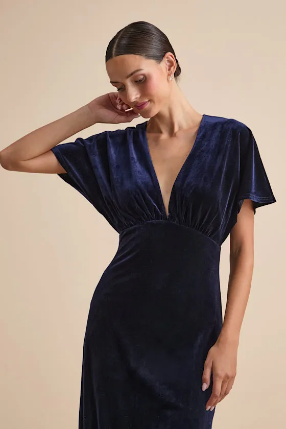 Mystical Charm Navy Velvet Flutter Sleeve Maxi Dress sold by Lulus product image thumbnail 2