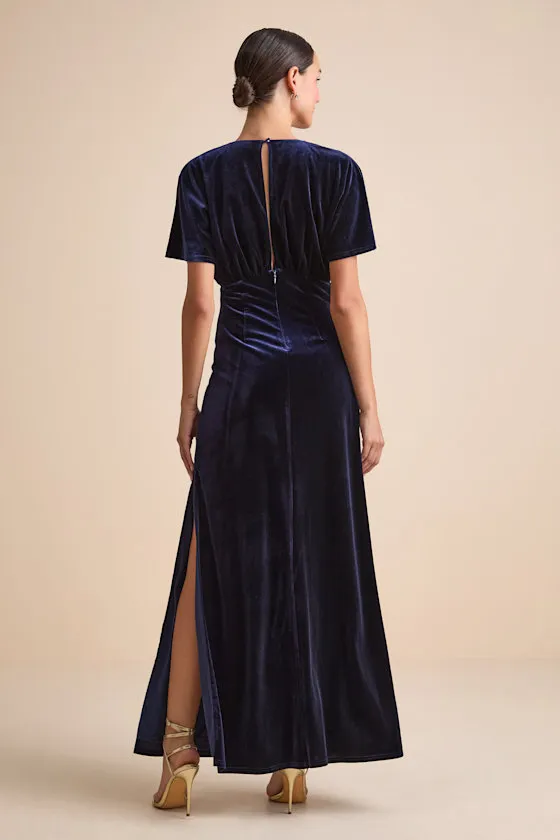 Mystical Charm Navy Velvet Flutter Sleeve Maxi Dress sold by Lulus product image thumbnail 3