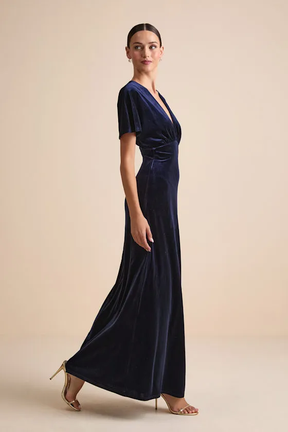 Mystical Charm Navy Velvet Flutter Sleeve Maxi Dress sold by Lulus product image thumbnail 4