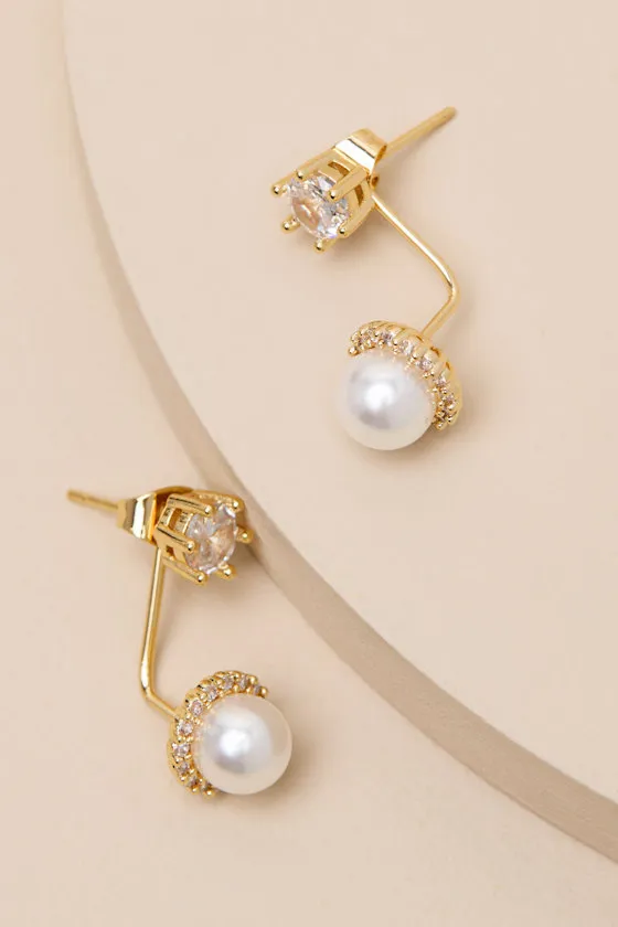 Draya Gold Rhinestone Pearl Drop Earrings sold by Lulus product image thumbnail 2