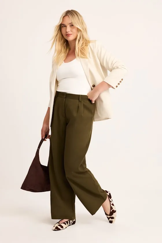 Cleo Dark Olive Tailored Wide-Leg Trousers sold by Lulus