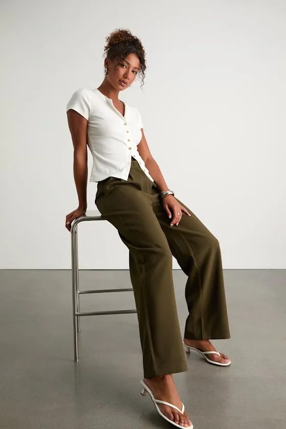 Cleo Dark Olive Tailored Wide-Leg Trousers sold by Lulus product image thumbnail 3
