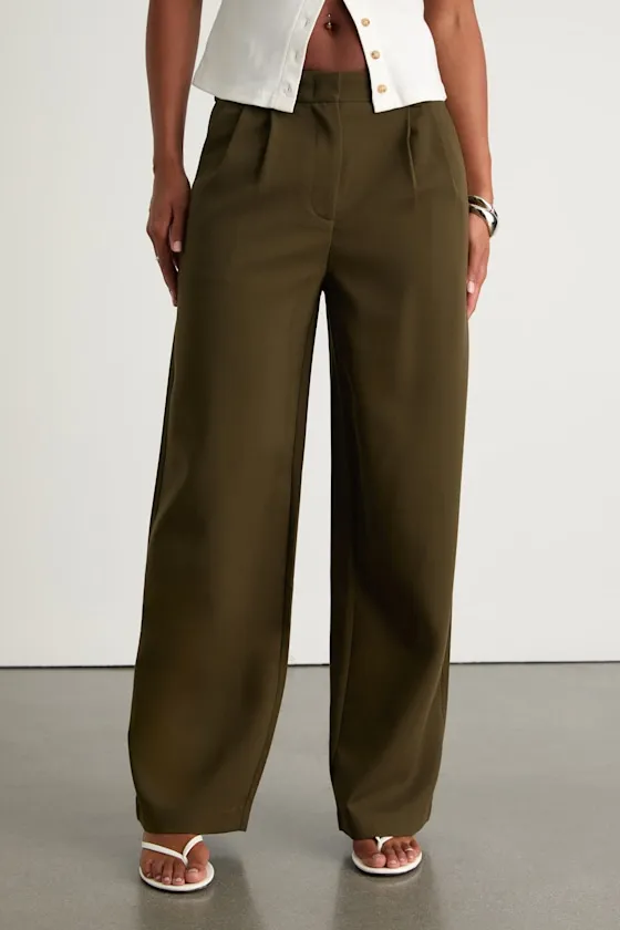 Cleo Dark Olive Tailored Wide-Leg Trousers sold by Lulus product image thumbnail 4