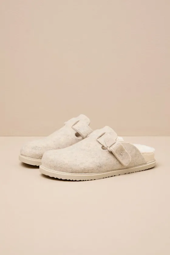 Portland Oatmeal Fuzzy Mule Slides sold by Lulus